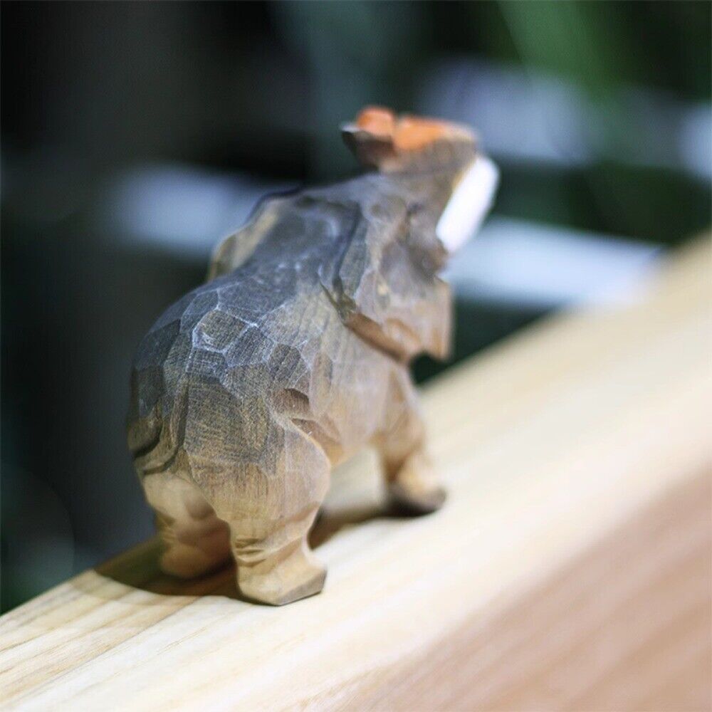 Handmade Upturned Rolled Nosed Elephant wooden figurine, decorative watch accessory holder for stylish display.