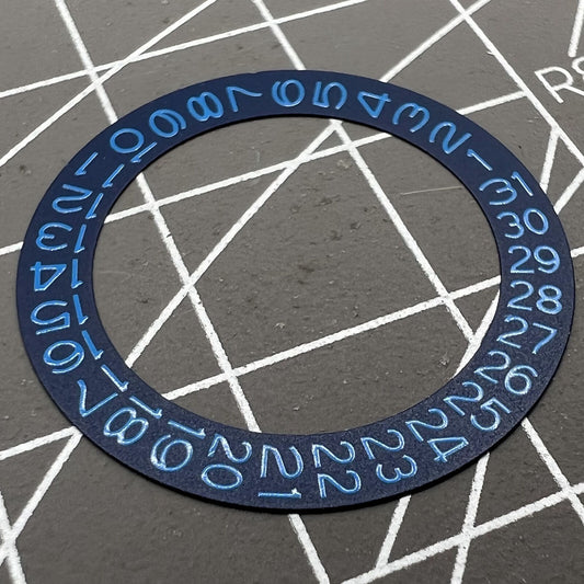 Denim blue background featuring Azure Blue font date wheel for Miyota NH35 NH36