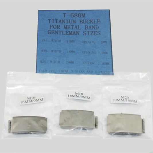 Set of 3 titanium 16-20mm watch buckles for men's metal bands, durable and sleek replacements.