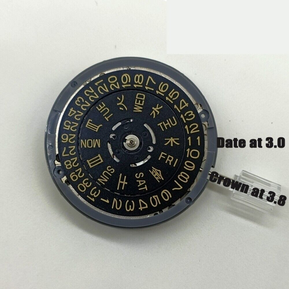 Seiko NH36 Automatikwerk Uhr mit schwarzem Zifferblatt, goldener Schrift und Datumsanzeige bei 3 Uhr