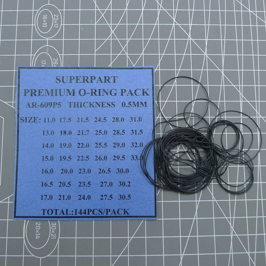 Waterproof O Ring Kit, 144pcs, 0.5mm thickness, 39 sizes for watch back gasket repairs