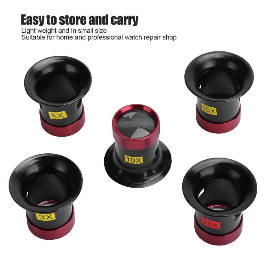 5PCS/Pack 3x 5x 10x 15x 20x Magnifier Aluminum Alloy Magnification Loupe