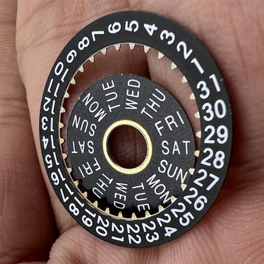 Pilot black date disk and week wheel compatible with China Made/ETA 7750 movement, precise watch accessory.