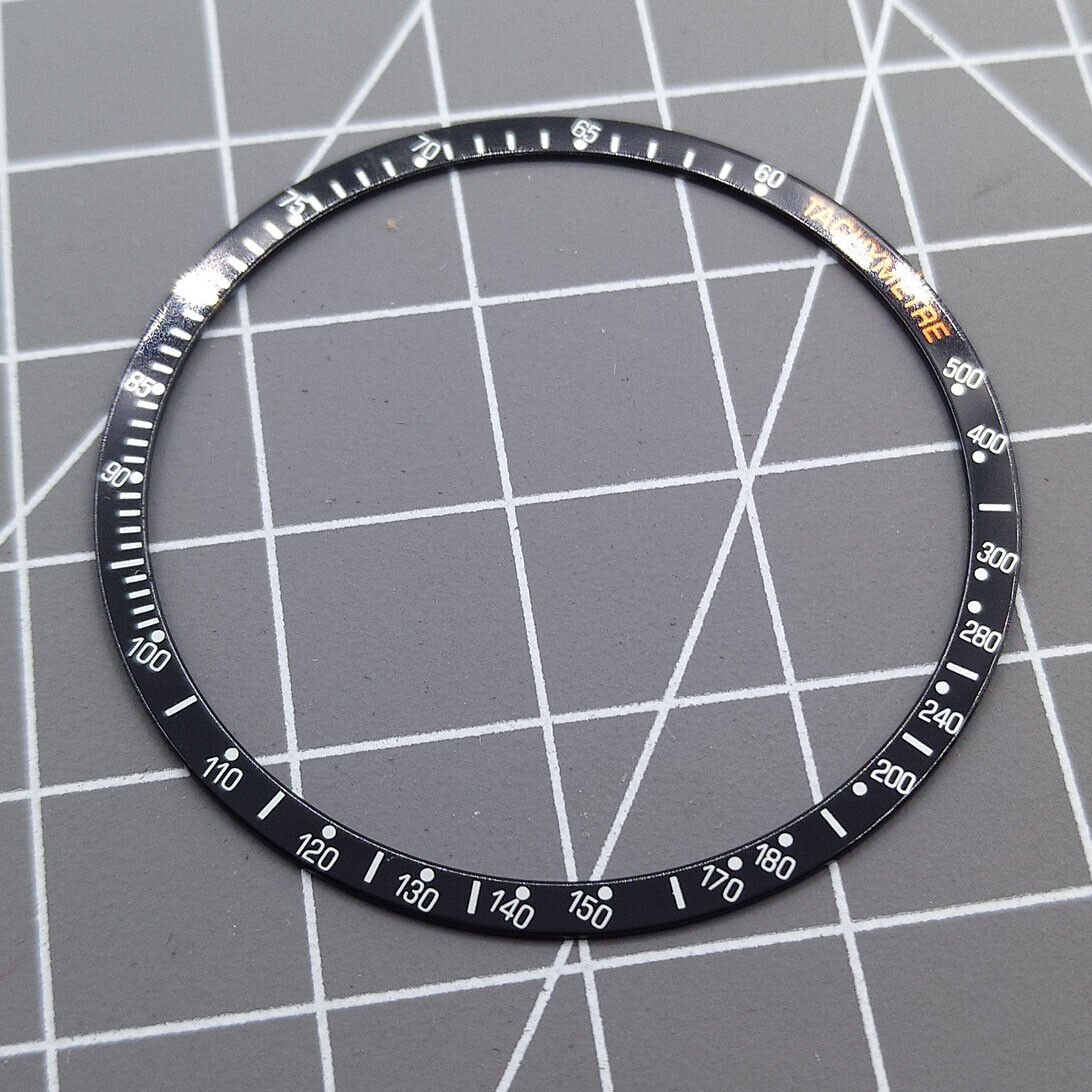 38,5 mm Uhrenlünette aus Aluminiumlegierung, schwarzer Ring + weiße Schrift für Omega Speedmaster