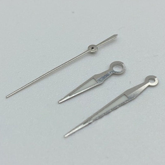 Rose gold, silver, and gold-trimmed green lume watch hands compatible with ETA2836 movements.