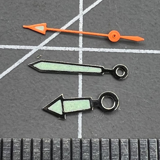 Silver-trimmed green lume watch hands set for Miyota 2035, 2115, 2105, 2305