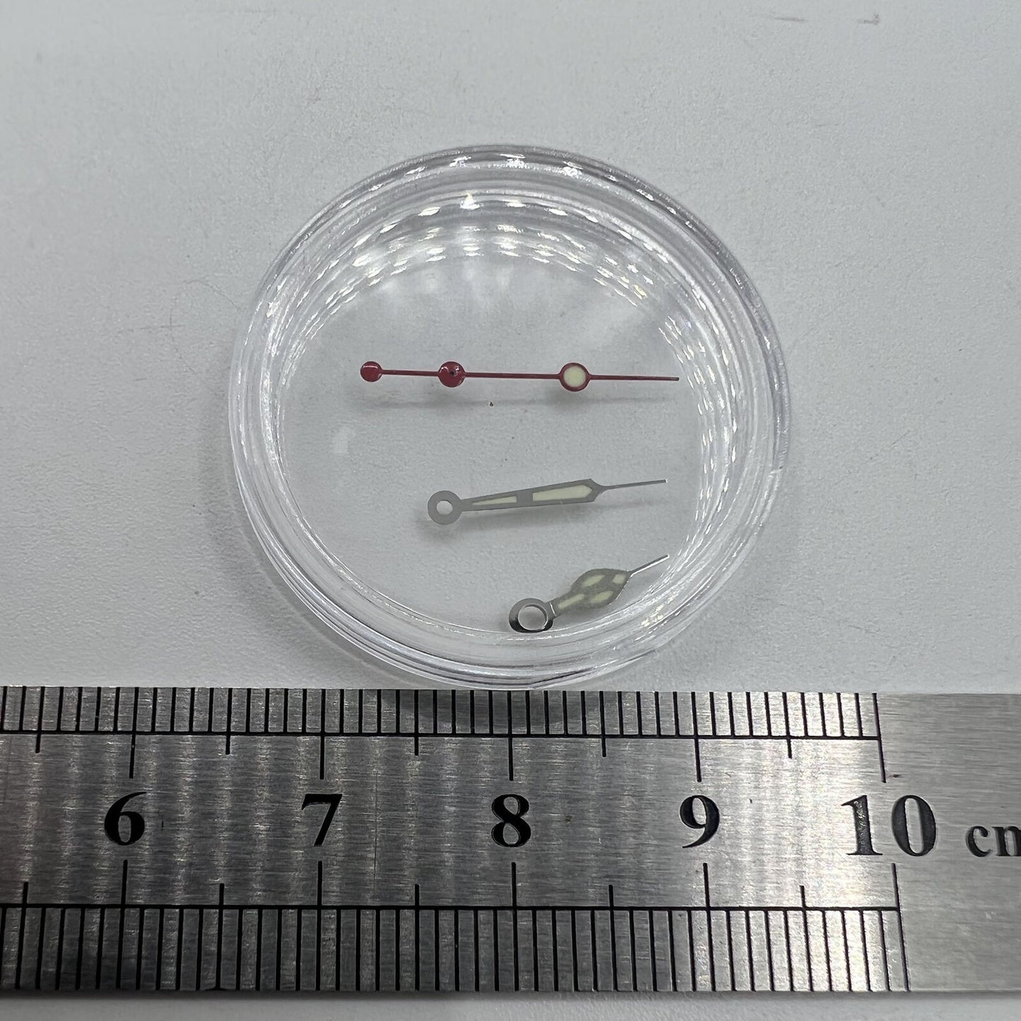 Uhrzeiger, 12,5 mm, grüne Leuchtmasse, silberner Rand, roter Sekundenzeiger für NH35 NH36-Uhrwerk