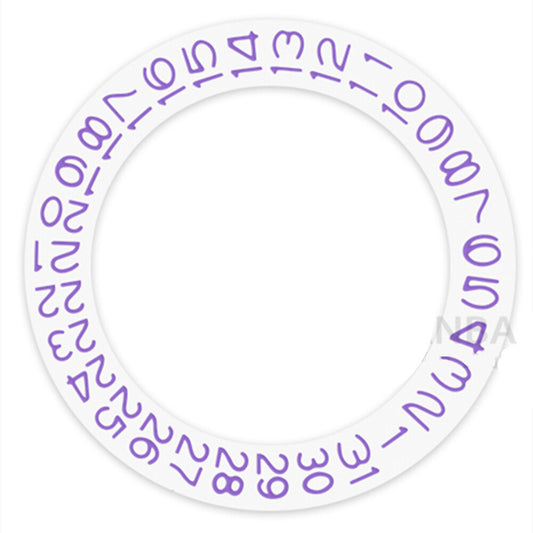 Light purple character date wheel for Seiko NH35 NH36 watch movement on white background