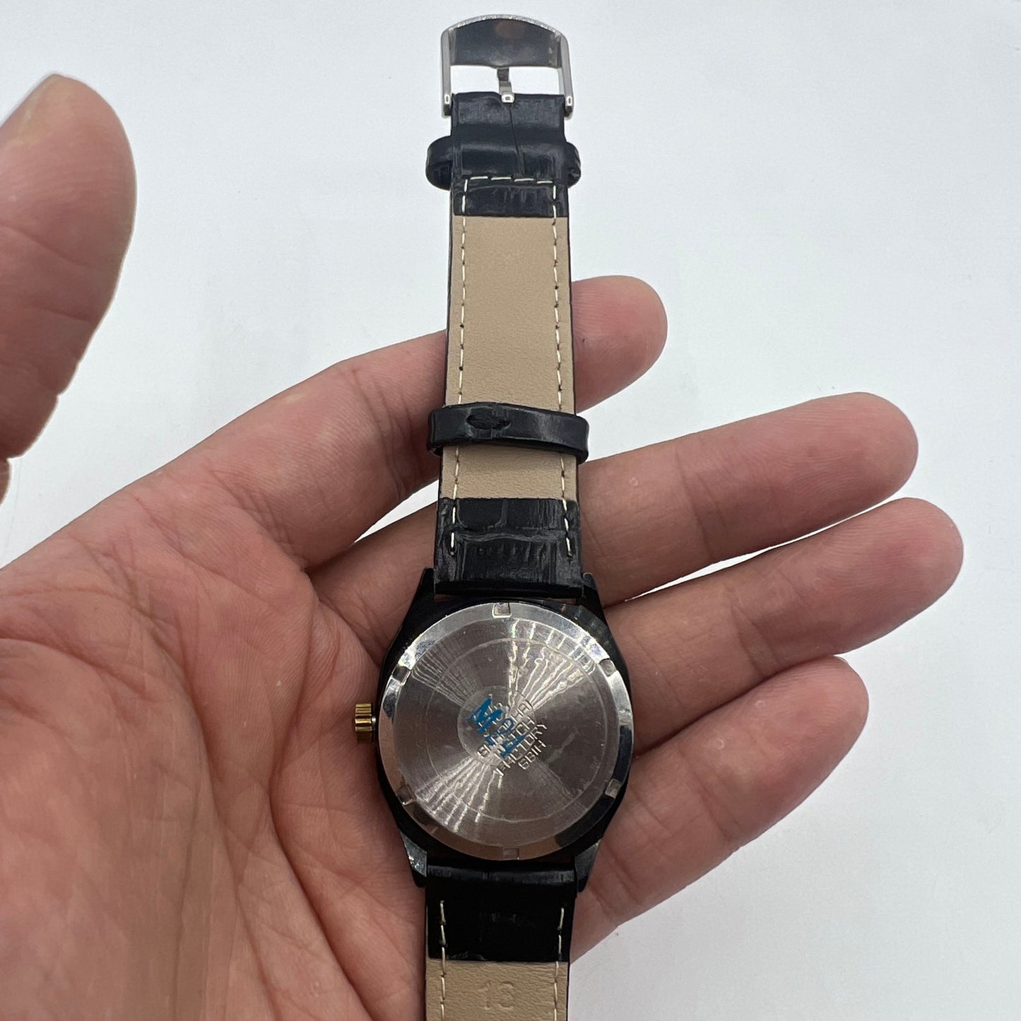 Shanghai Factory 33mm manual mechanical watch with double calendar, black dial, classic style for everyday wear.