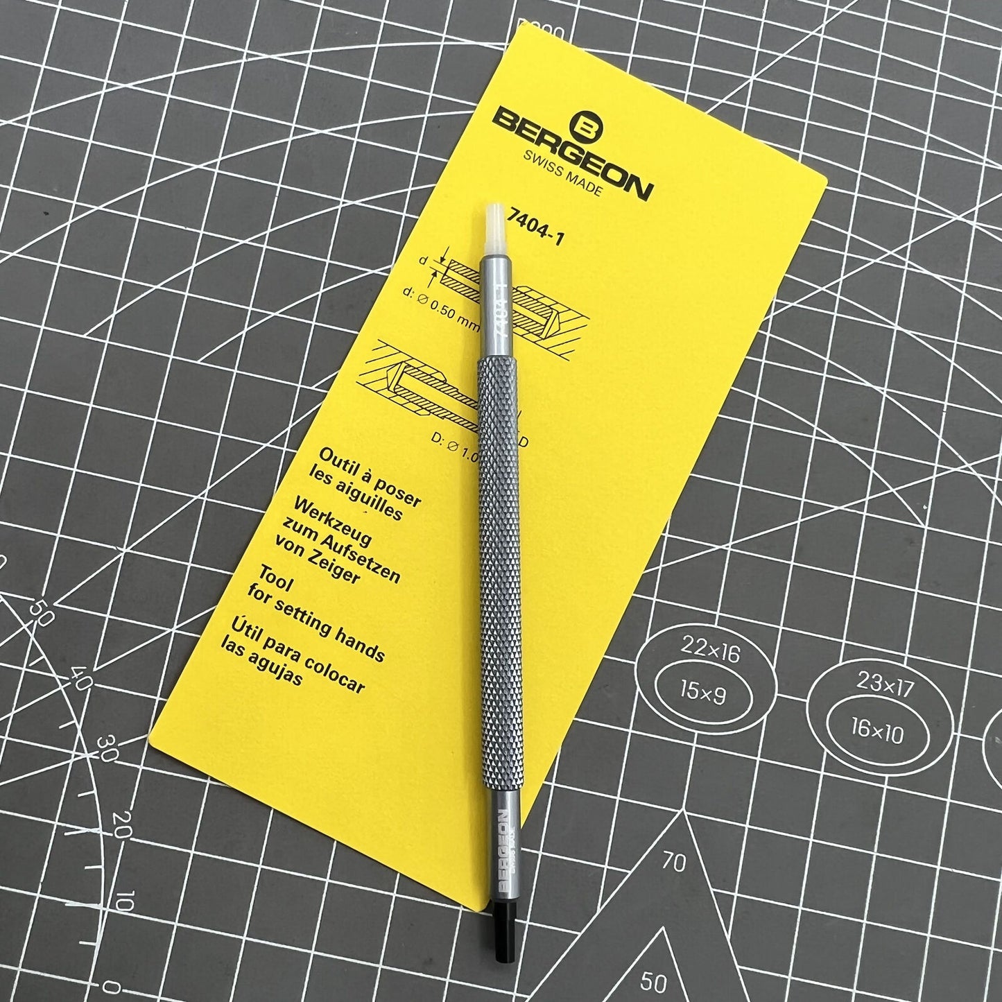 Swiss Bergeon 7404-1 watch hand fitting tool for precise installation and delicate watch repair tasks.