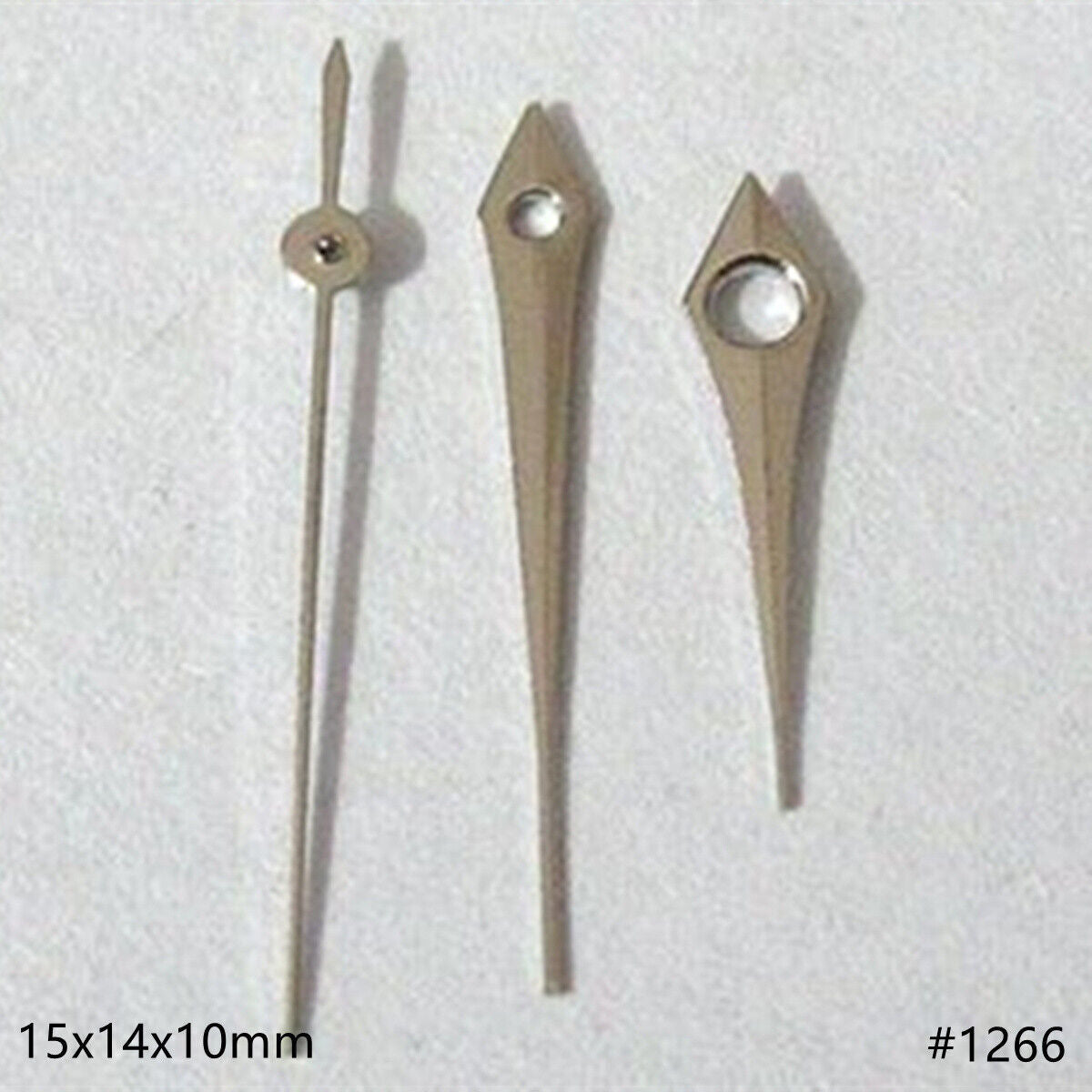 Silver 15mm arrow-shaped watch hands set for Miyota 2035, precision design for watch repairs.