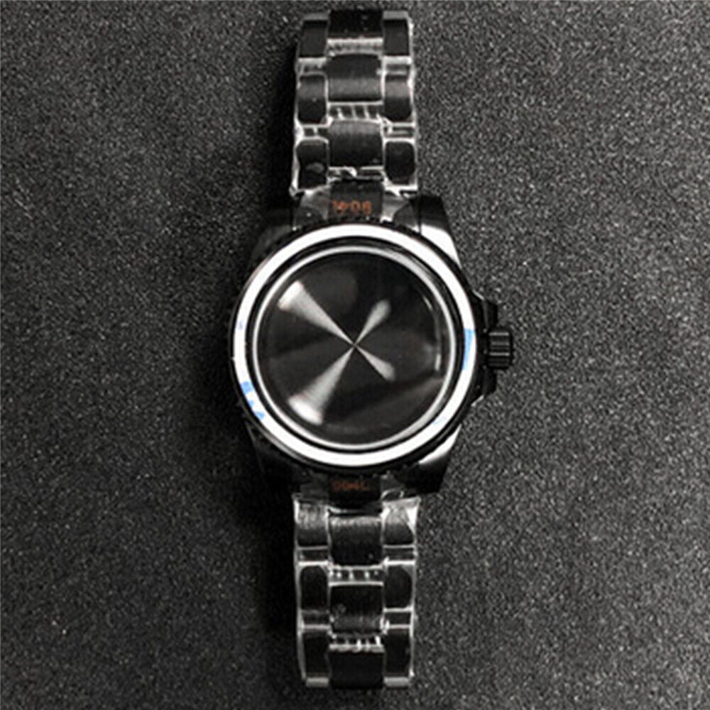 Boîtier de montre PVD + bracelet en verre saphir plat miroir/ceinture pour NH35/NH36