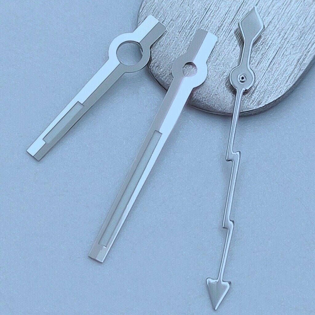 Silver pointed watch hands with lightning second hand for NH35/36 movements, precision design.