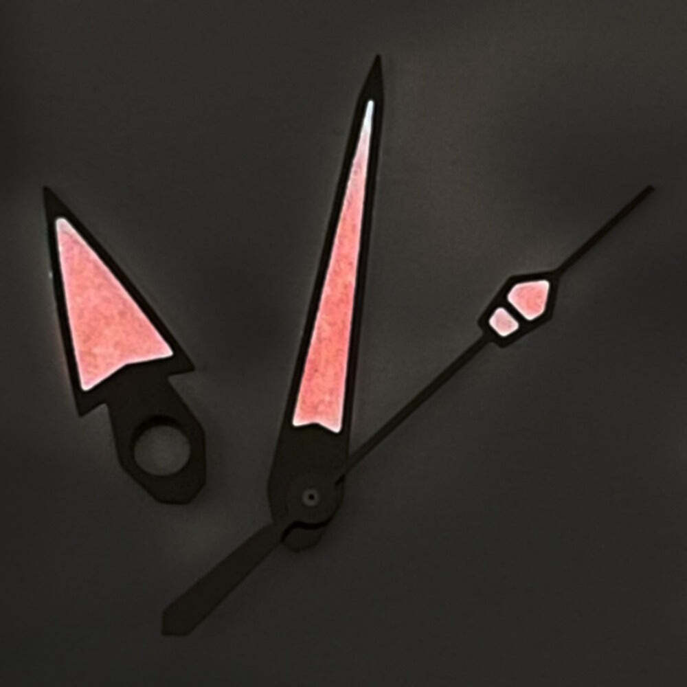 Black Trim C3 Red Lume watch hands set for NH34 NH35 NH36 movements, enhancing readability and style.