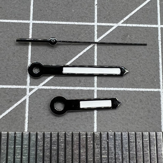 Black watch hands set for quartz movement, compatible with Hattori Epson TMI VJ42 P1-H2-3 models.