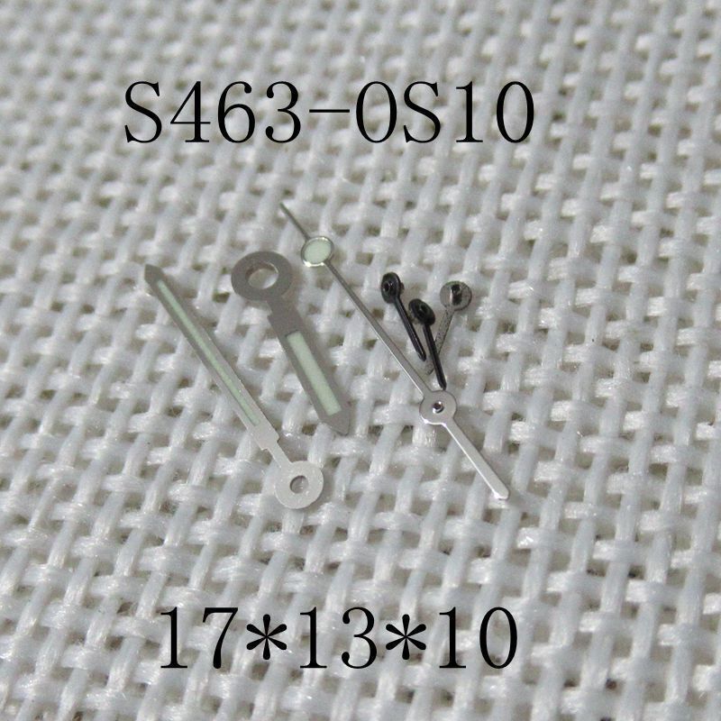 Silver-trimmed green luminous watch hands for Miyota OS10, enhancing visibility and style.