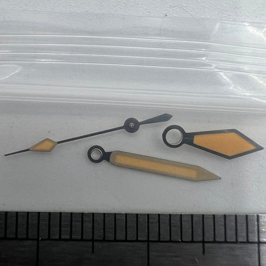 Vintage diamond shape watch hands with orange and green lume, silver trim, compatible with NH35/NH36 movements.