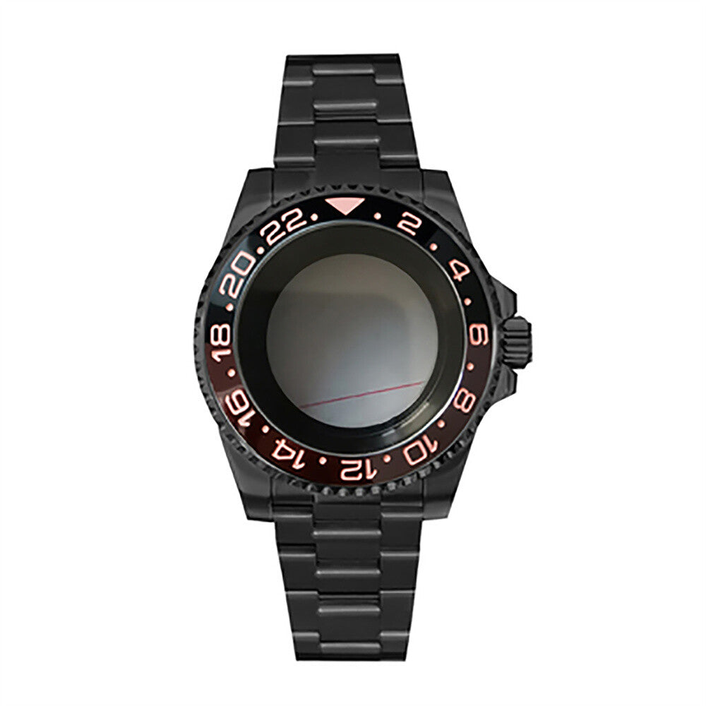 Boîtier de montre 40 mm avec bracelet en acier inoxydable noir PVD et verre saphir pour NH35/NH36