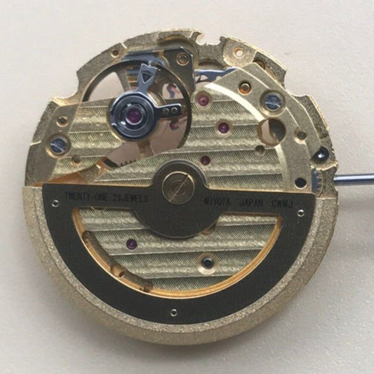 Golden hollow Miyota 82S0 automatic watch part for Japan-made timepieces, precision mechanical movement component.