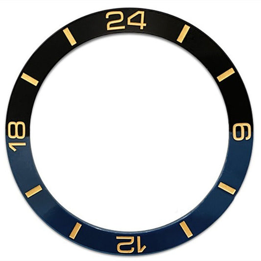 Dark blue and black half-scale ceramic bezel by SUB007, polished finish for 38mm watch fit, stylish accessory.