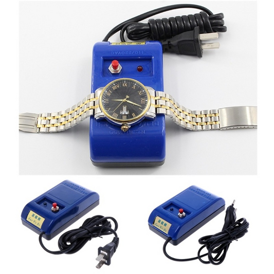 Electrical demagnetizer tool, compatible with mechanical and quartz watches, EU/US plug for repair use.