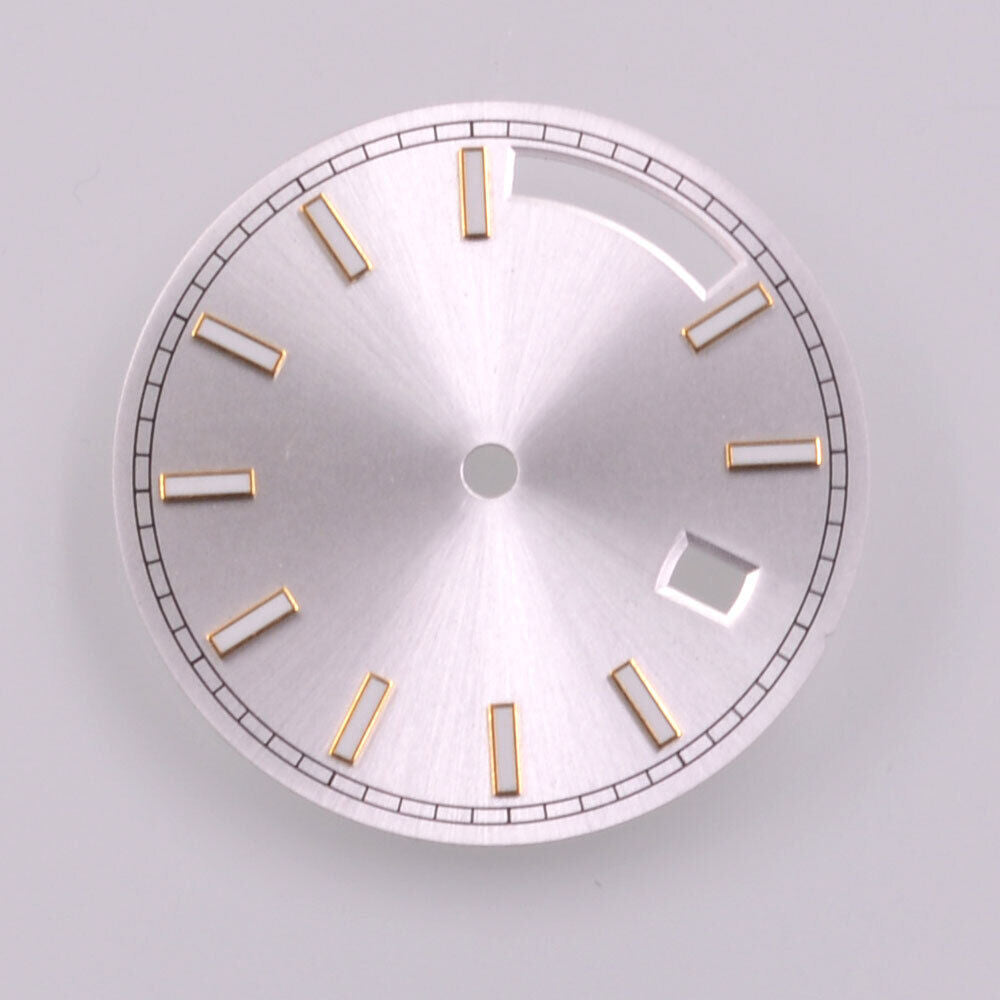 28.5mm green lume silver watch dial with golden trim for Seagull ST1644 movement, stylish accessory.