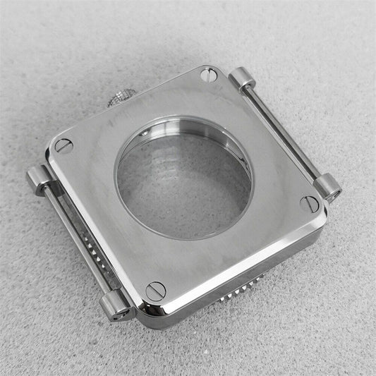 Square 42mm stainless steel watch case with sapphire glass, compatible with NH35/NH36/4R/7S movements,.