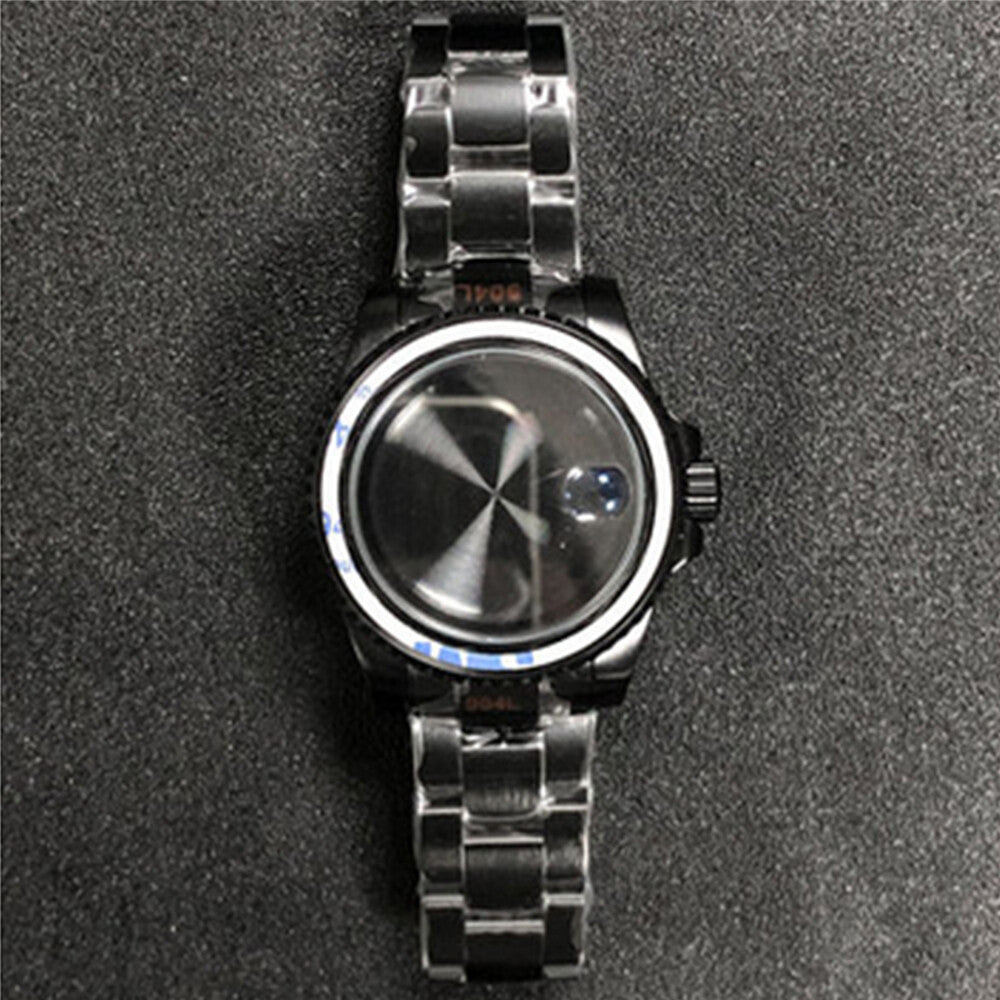 Boîtier de montre PVD + bracelet en verre saphir plat miroir/ceinture pour NH35/NH36