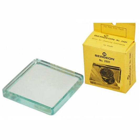 Bergeon 2681 Swiss made mirror reflecting intricate watch movement details for precise accessory use.