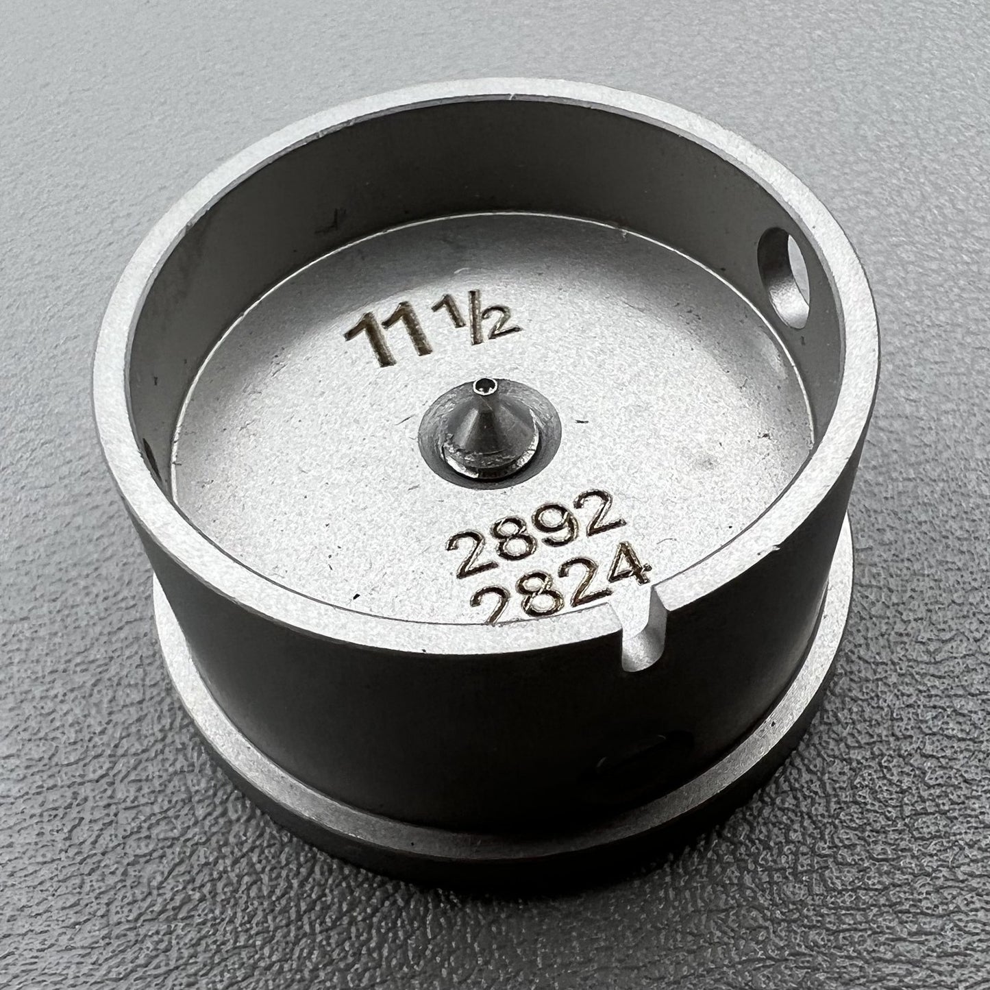 Watch accessory: Size 11-1/2 Ligne Eta 2892/2824 movement holder with center screw for precise watch repair and assembly.