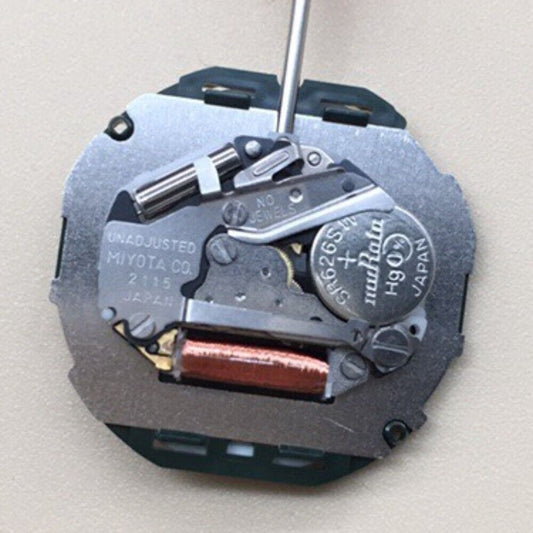 Miyota 2115 quartz watch movement with single calendar date at 3 o'clock, Japan-made precision.