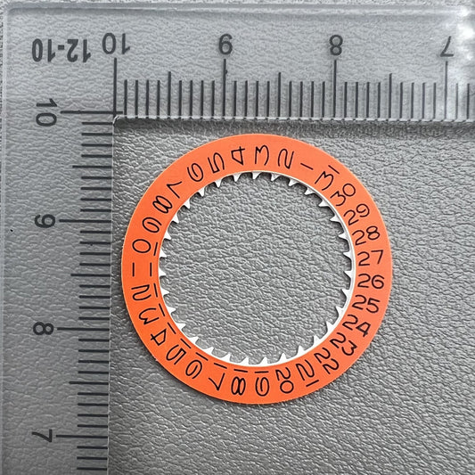 Vintage orange date wheel disk for NH35 NH36 watch movement, enhancing classic timepiece accuracy.