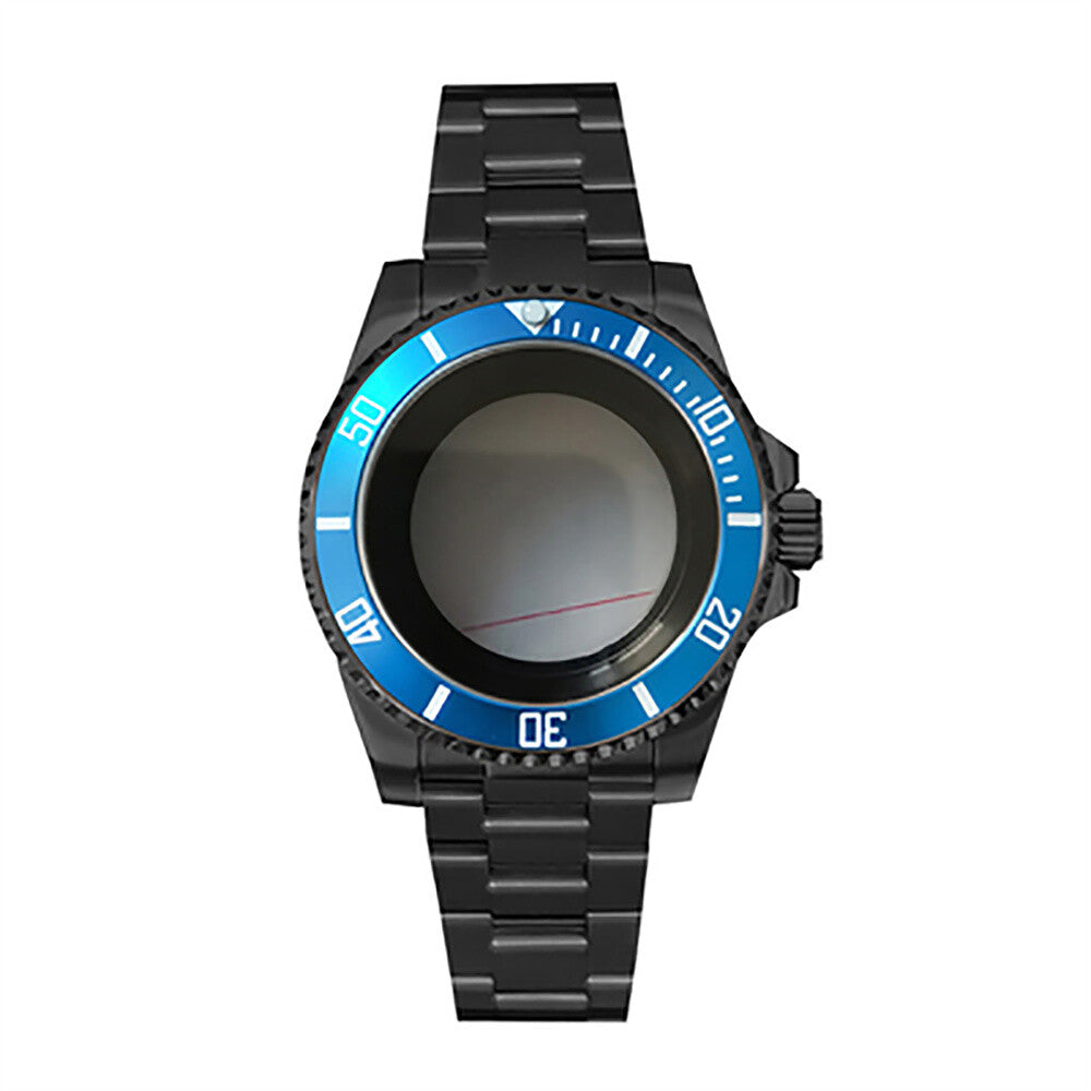 Boîtier de montre 40 mm avec bracelet en acier inoxydable noir PVD et verre saphir pour NH35/NH36