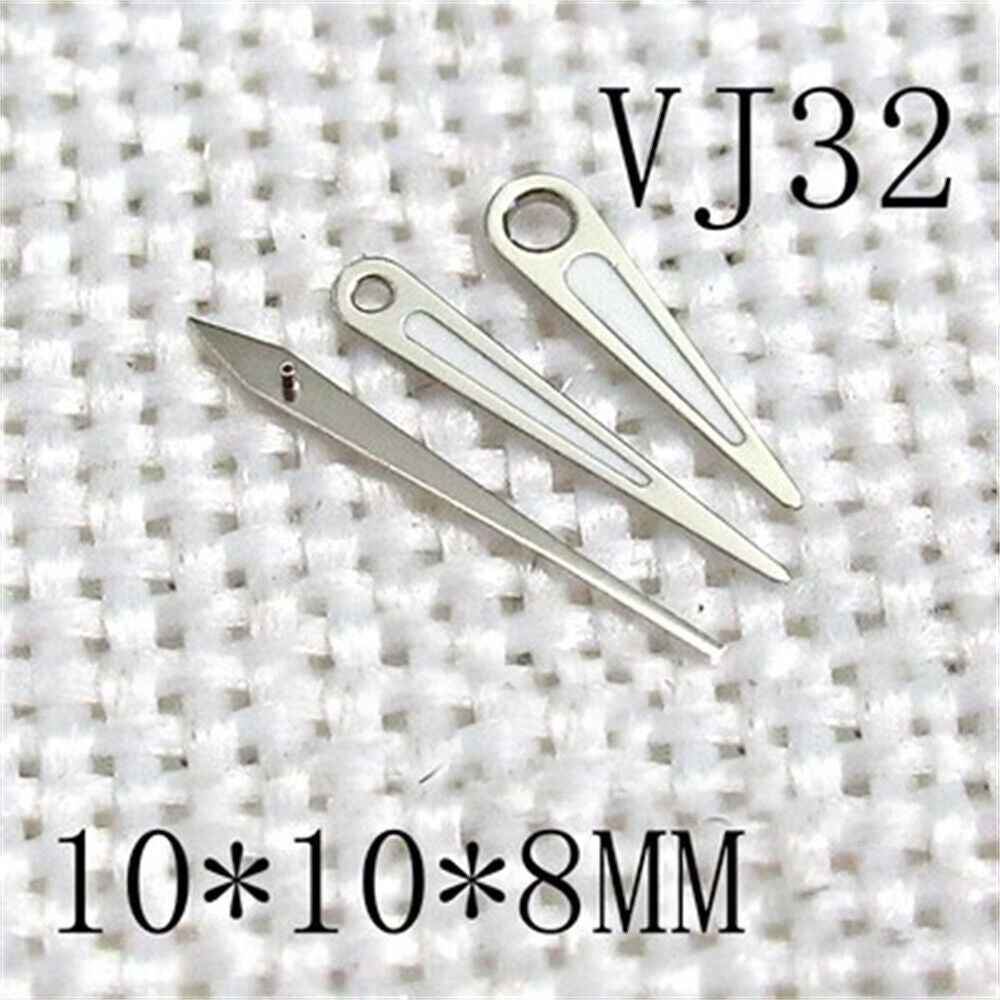 Aiguilles de montre pointues vertes lumineuses avec garniture argentée 10 x 10 x 8 mm pour mouvement Epson VJ32