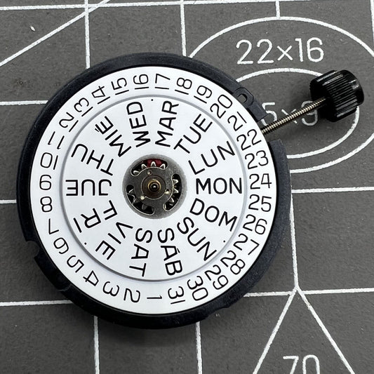 ETA 805.112 Swiss quartz watch movement with 3 hands and date display at 3 o'clock, precise timekeeping.