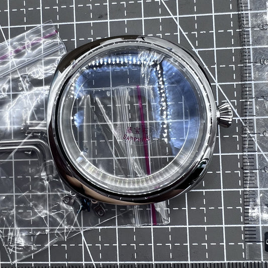 45mm 316L steel watch case with sapphire glass for ETA 6497 6498 ST3600 3621 movement, durable and sleek.