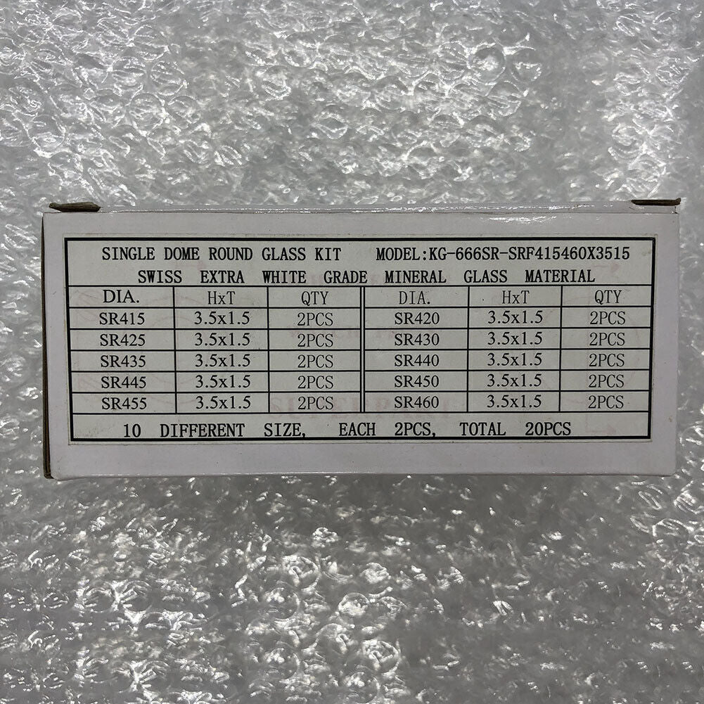 Single Dome Round Watch Glass Kit Extra White Grade Mineral 10 Sizes 20PCS/Pack