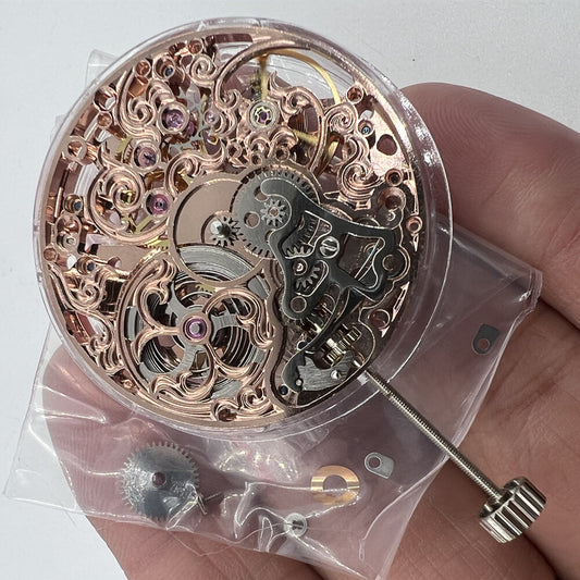 China Made ST3600 6497 carved hollow watch movement showcasing intricate manual winding mechanical design.