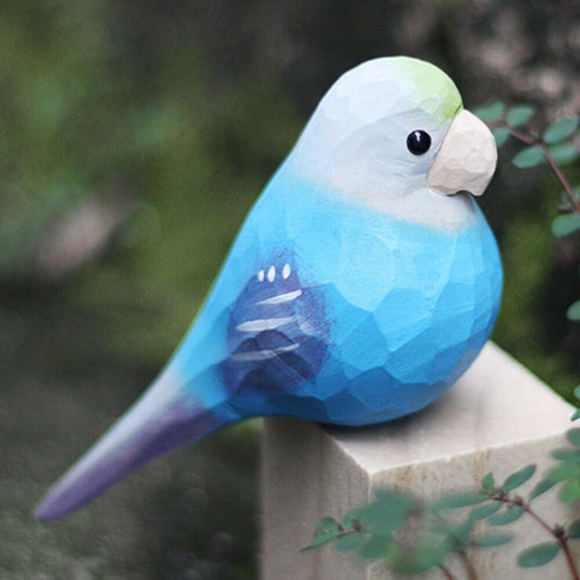 Set of 3 Handmade Cloud Spotted Parrot Wooden Sculptures, decorative artwork