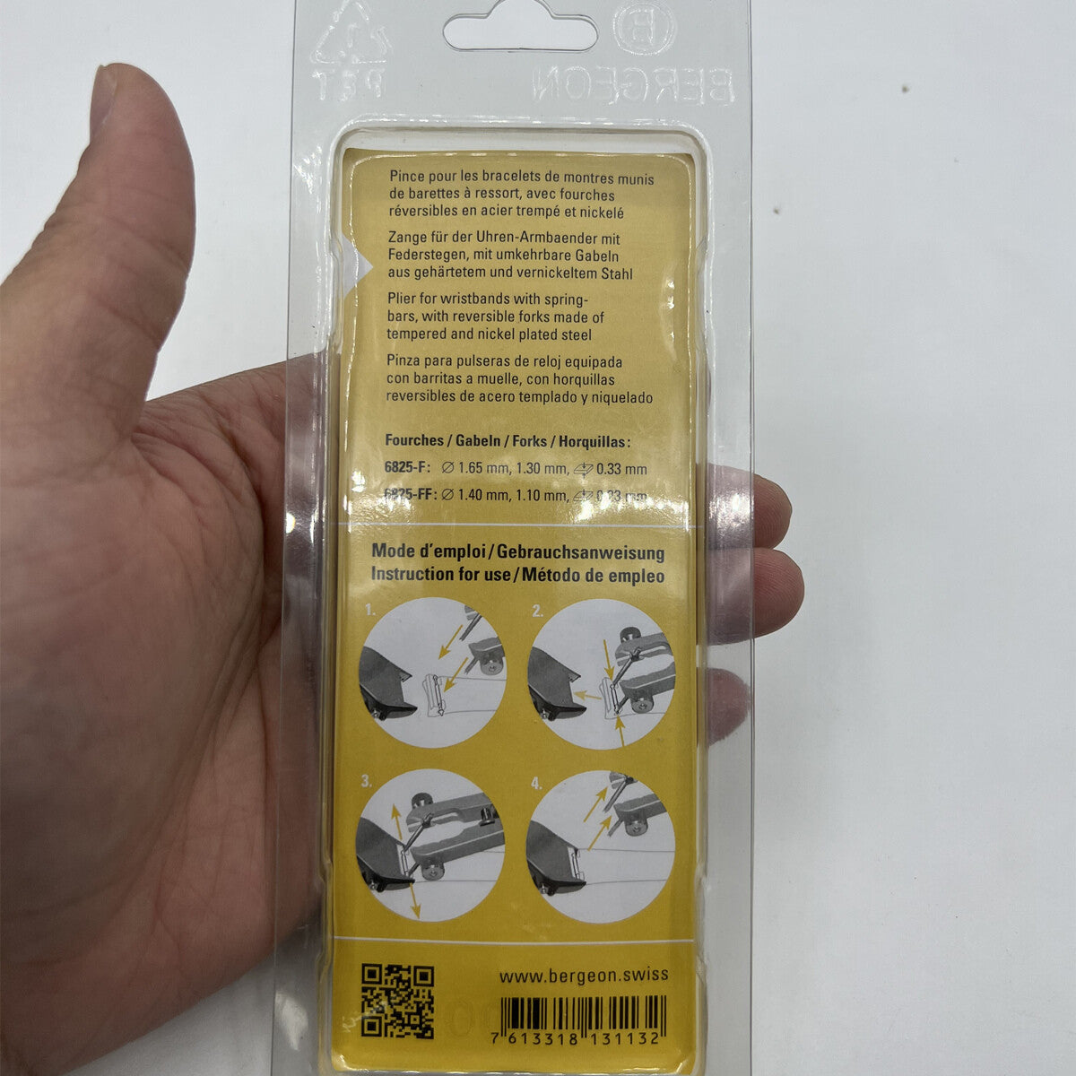 Bergeon 6825-PF spring bar pliers for precise watch bracelet removal and adjustment.