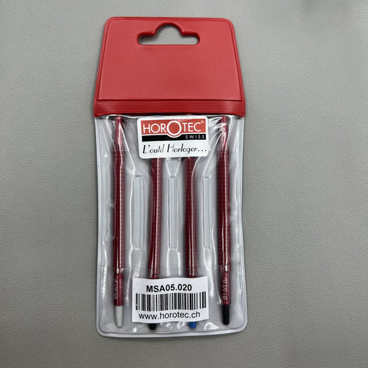 Swiss Horotec MSA05.020 set of 4 precision hand setting tools for watch repair and assembly