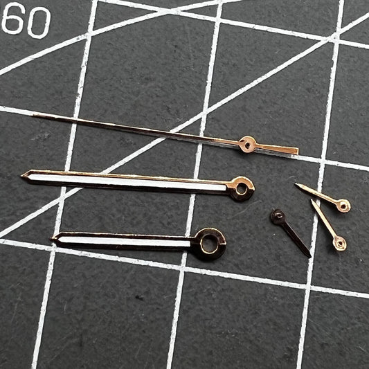 Rose Gold 17mm watch hands with green lume, compatible with PE90 movement, stylish and luminous.