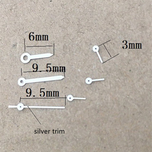 Silver-trimmed 9.5mm arrow-shaped watch hand for Epson VX series models, enhancing timepiece precision.