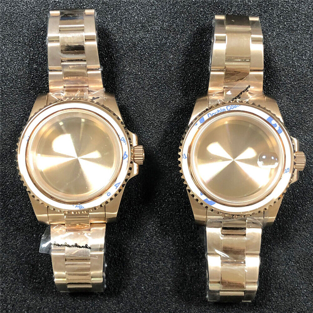 Boîtier de montre PVD + bracelet en verre saphir plat miroir/ceinture pour NH35/NH36