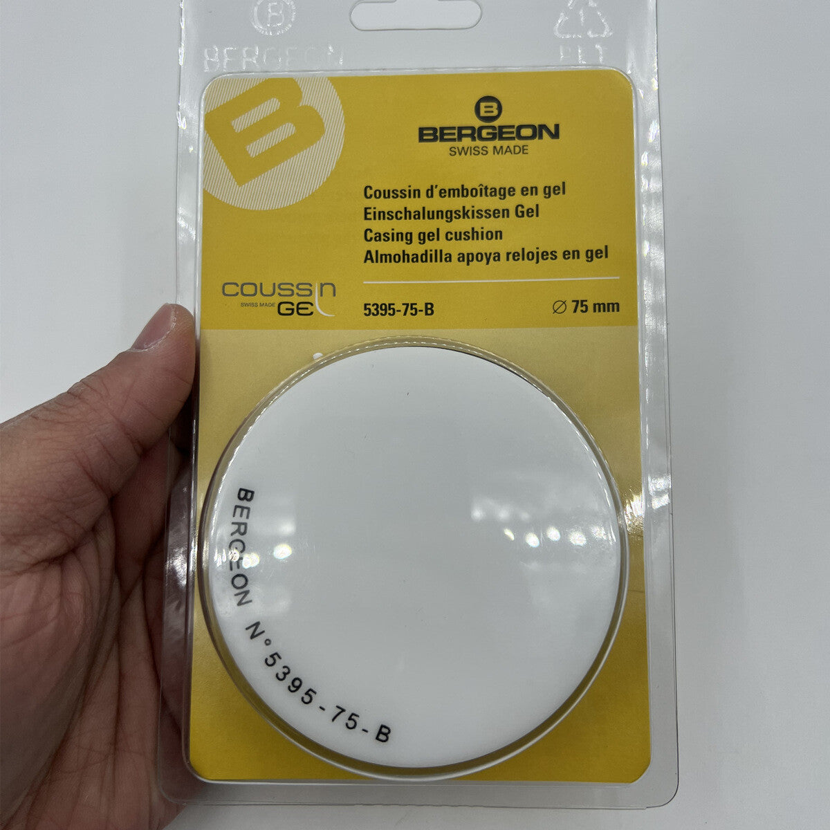 Bergeon 5395-75-B Uhrengehäuse-Kissen, weißes Gel, 75 mm