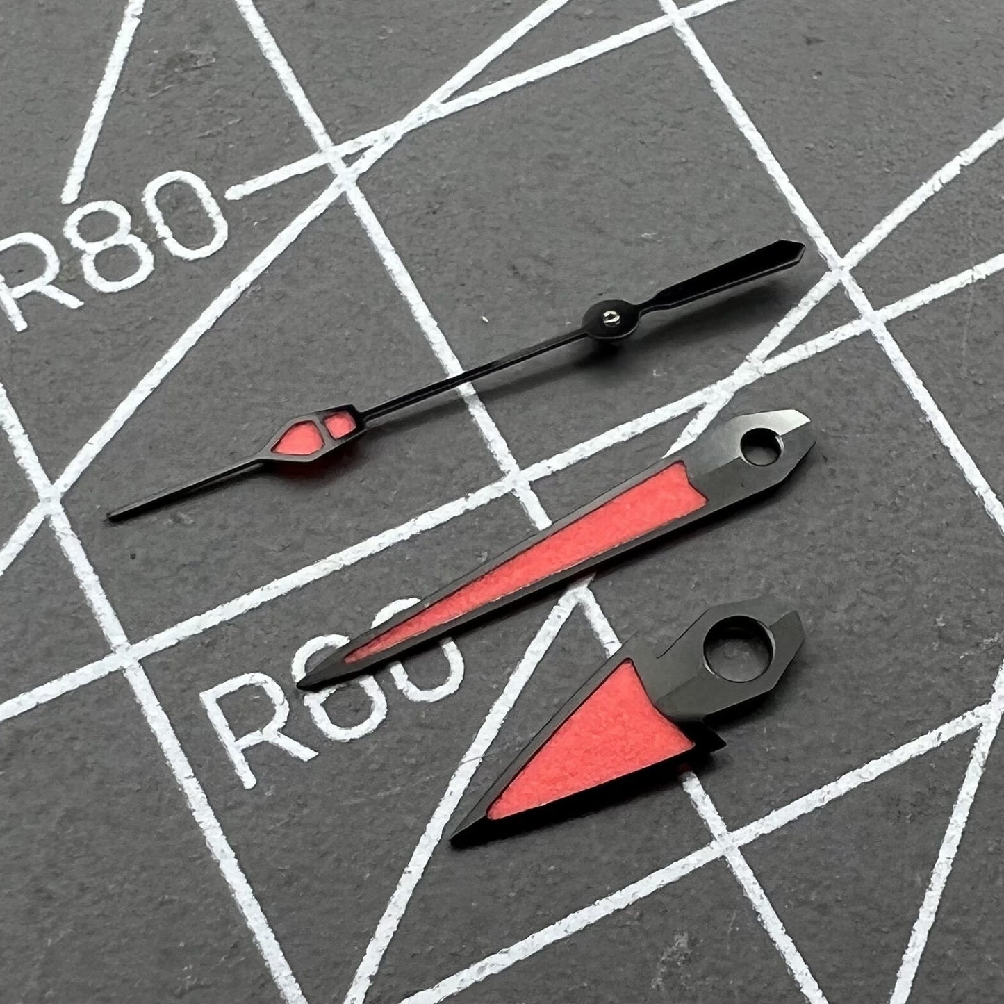Red luminous watch hands set by P1-7-C, compatible with NH35/36/4R/6R movements for precise timekeeping