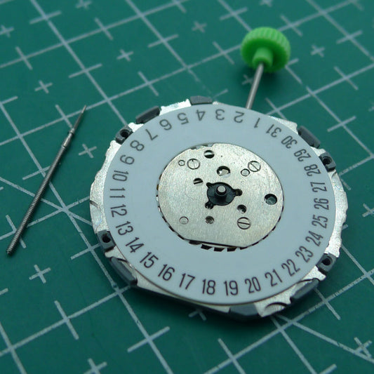 Miyota 4U74 Japanese quartz movement with date at 6, ideal for watch repair and customization.
