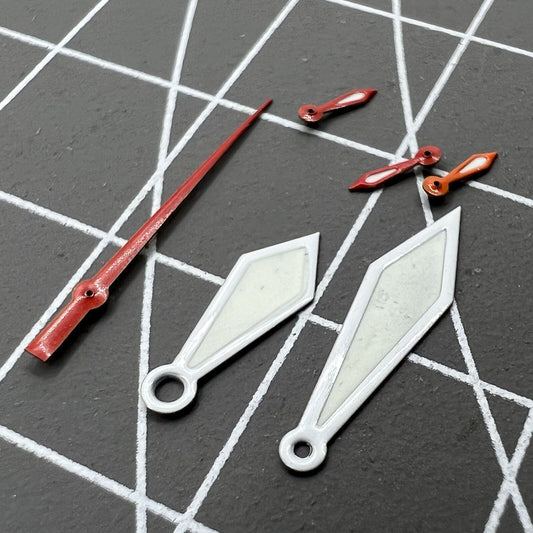 White trim green lume watch hands designed for Miyota OS10 0S10 movement, enhancing visibility and style.