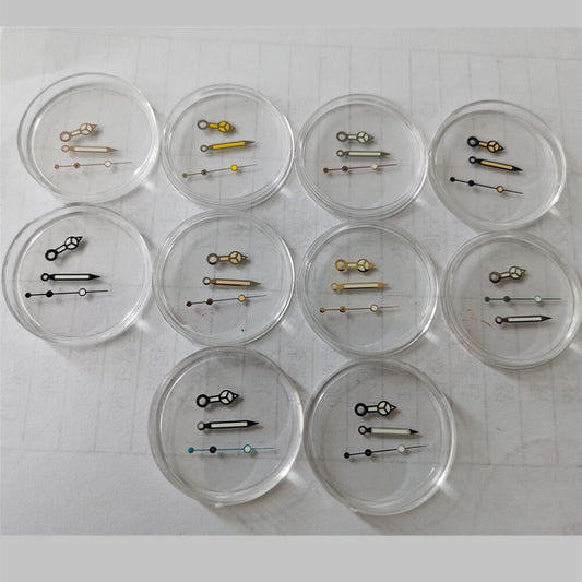 Green luminous watch hands set, sized 12.5x12x7mm, compatible with NH35A, NH36A, 7S26, 4R36 movements.