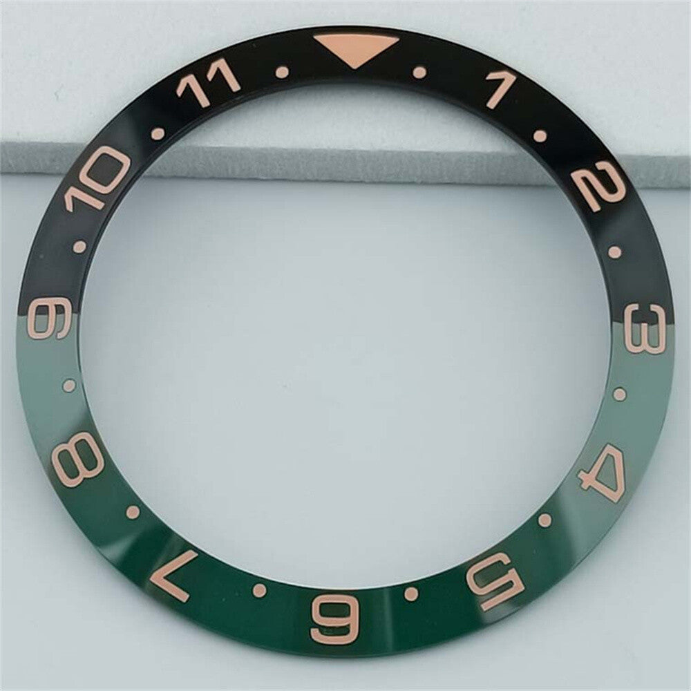 38mm Keramik Slope Schwarz + Grün Ring Weiß/Goldene Schrift GMT Uhr Lünette für SUB